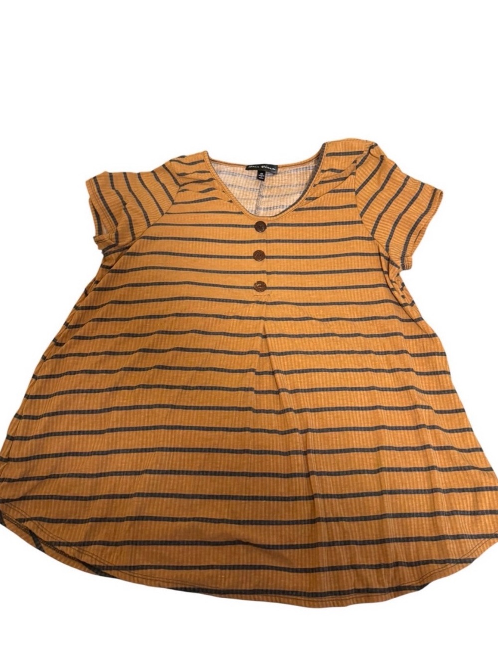 Star Vixen Mustard and Charcoal Striped Short Sleeve Top Size 2X